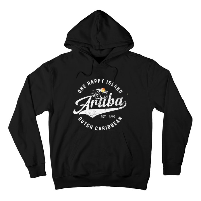 One Happy Island Aruba Script Lettering Vintage Logo Art Hoodie