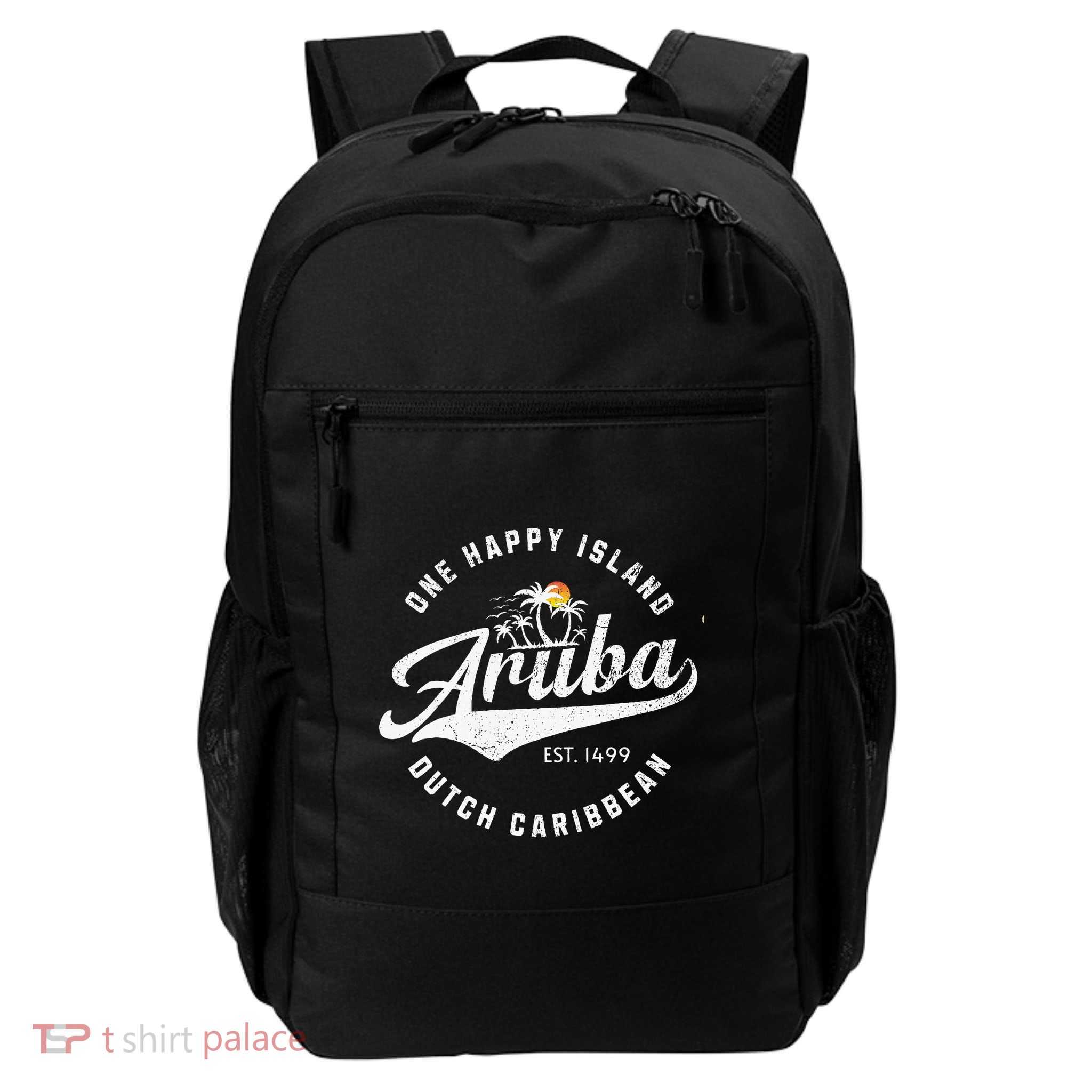One Happy Island Aruba Script Lettering Vintage Logo Art Backpack