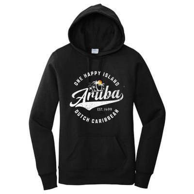 One Happy Island Aruba Script Lettering Vintage Logo Art Women's Pullover Hoodie