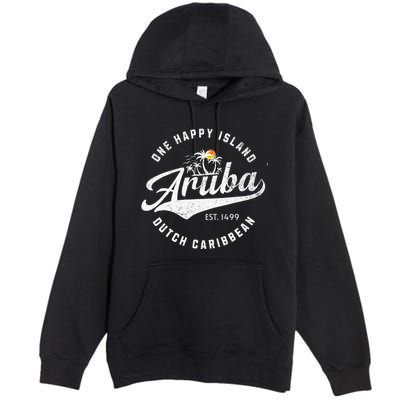 One Happy Island Aruba Script Lettering Vintage Logo Art Premium Pullover Hoodie