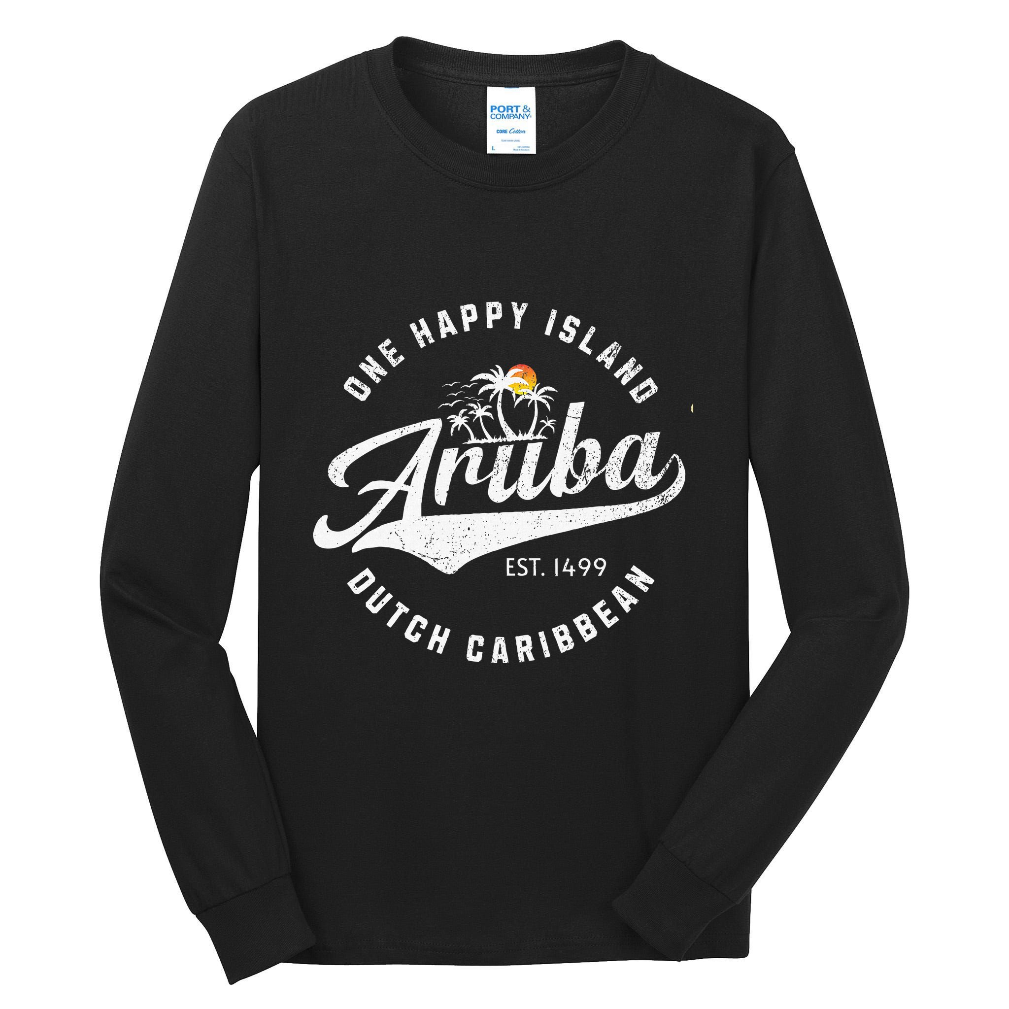 One Happy Island Aruba Script Lettering Vintage Logo Art Tall Long Sleeve T-Shirt