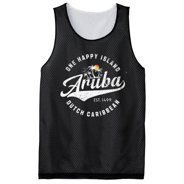 One Happy Island Aruba Script Lettering Vintage Logo Art Mesh Reversible Basketball Jersey Tank