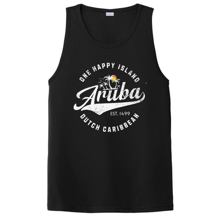 One Happy Island Aruba Script Lettering Vintage Logo Art PosiCharge Competitor Tank