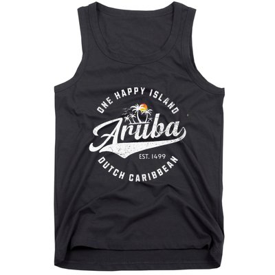 One Happy Island Aruba Script Lettering Vintage Logo Art Tank Top