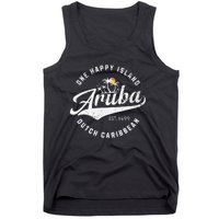 One Happy Island Aruba Script Lettering Vintage Logo Art Tank Top