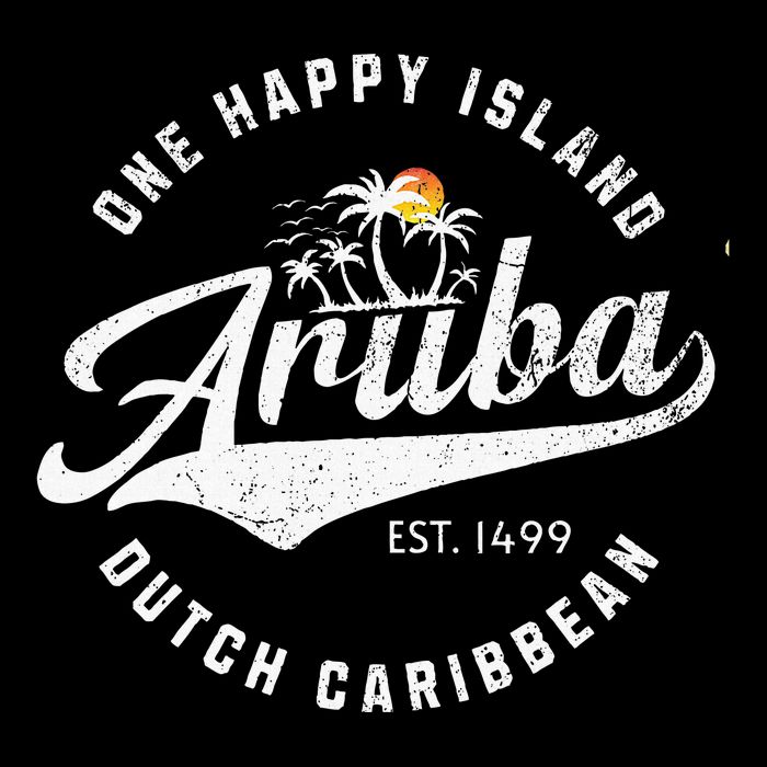 One Happy Island Aruba Script Lettering Vintage Logo Art Tank Top