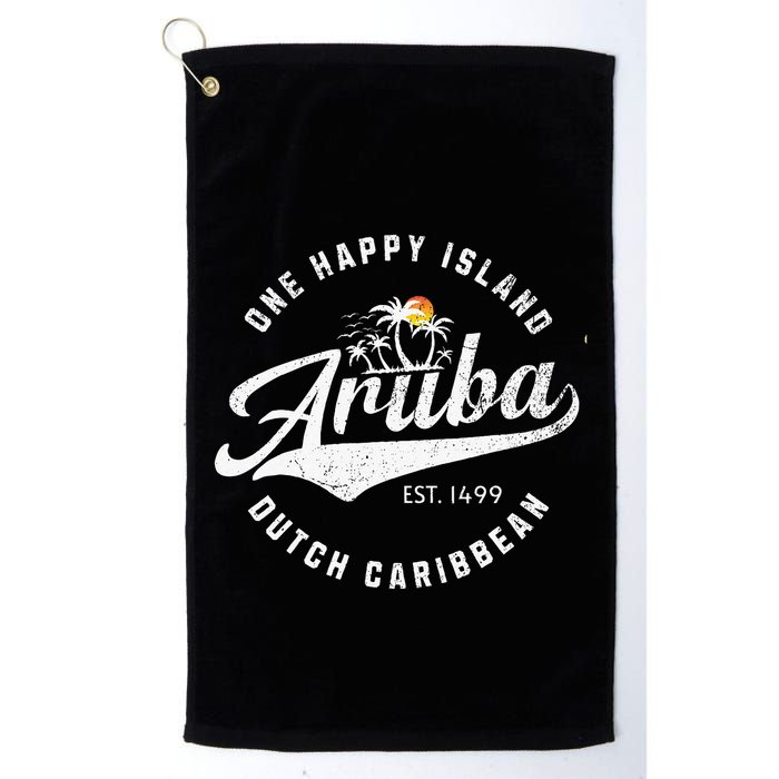 One Happy Island Aruba Script Lettering Vintage Logo Art Golf Towel