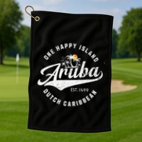 One Happy Island Aruba Script Lettering Vintage Logo Art Golf Towel