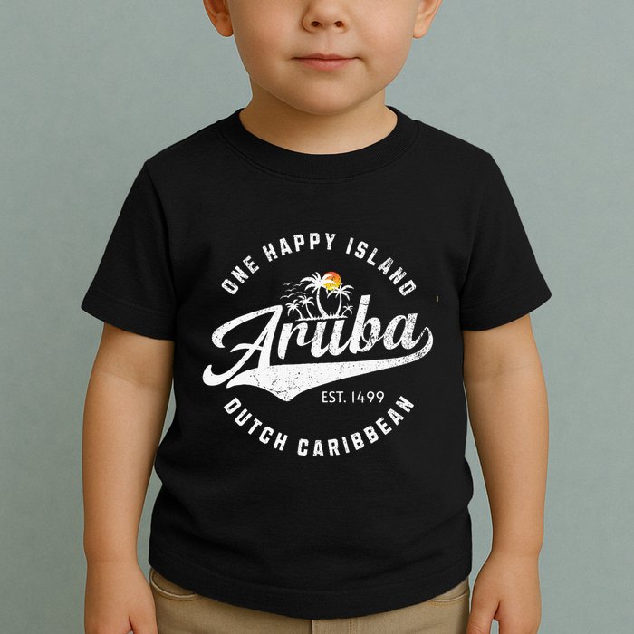 One Happy Island Aruba Script Lettering Vintage Logo Art Toddler T-Shirt