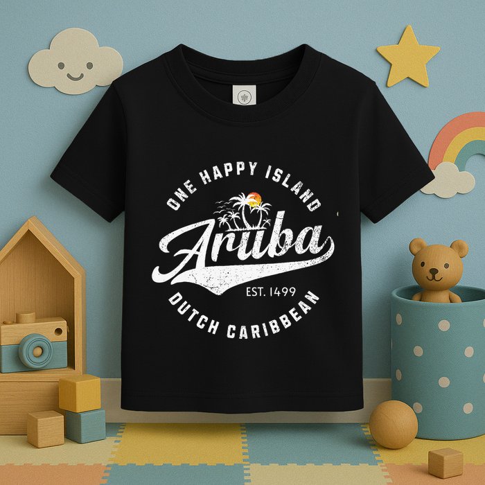 One Happy Island Aruba Script Lettering Vintage Logo Art Toddler T-Shirt