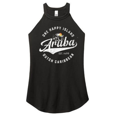 One Happy Island Aruba Script Lettering Vintage Logo Art Women’s Perfect Tri Rocker Tank