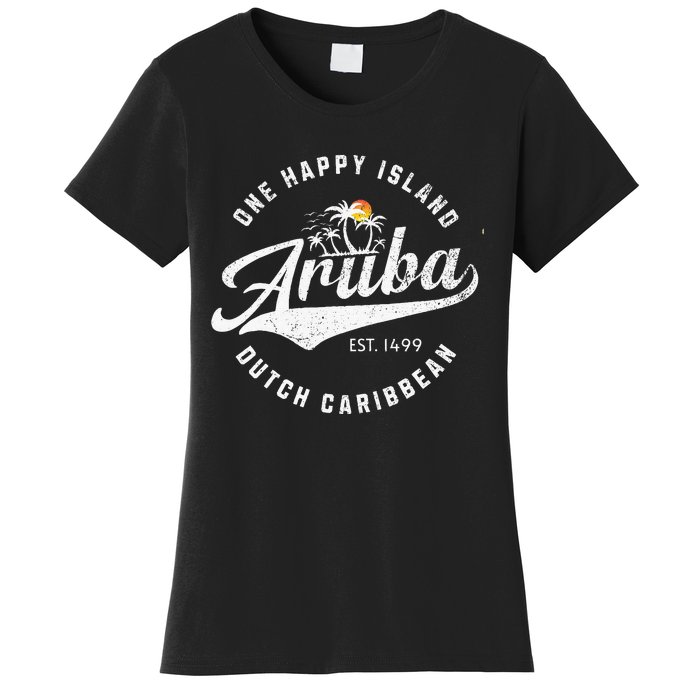 One Happy Island Aruba Script Lettering Vintage Logo Art Women's T-Shirt