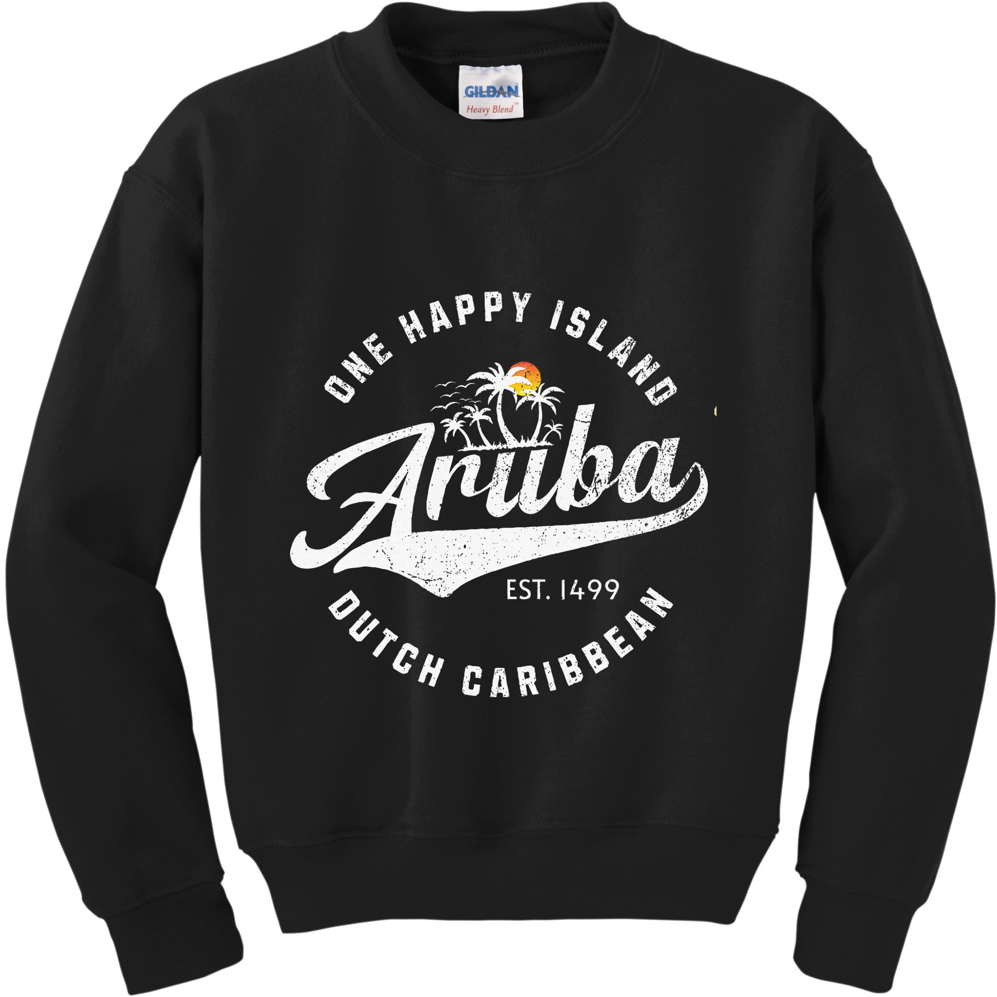 One Happy Island Aruba Script Lettering Vintage Logo Art Kids Sweatshirt
