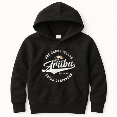 One Happy Island Aruba Script Lettering Vintage Logo Art Kids Hoodie