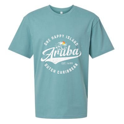 One Happy Island Aruba Script Lettering Vintage Logo Art Sueded Cloud Jersey T-Shirt