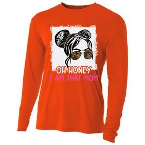 Oh Honey I Am That Mom Messy Hair Bun Leopard Gift Cooling Performance Long Sleeve Crew