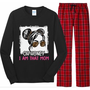 Oh Honey I Am That Mom Messy Hair Bun Leopard Gift Long Sleeve Pajama Set