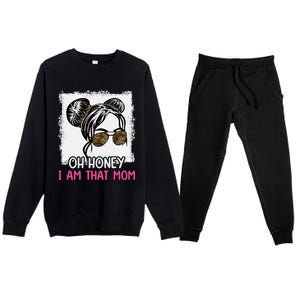 Oh Honey I Am That Mom Messy Hair Bun Leopard Gift Premium Crewneck Sweatsuit Set