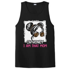 Oh Honey I Am That Mom Messy Hair Bun Leopard Gift PosiCharge Competitor Tank