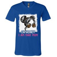 Oh Honey I Am That Mom Messy Hair Bun Leopard Gift V-Neck T-Shirt