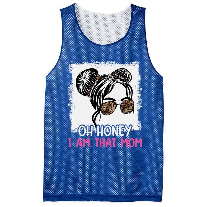 Oh Honey I Am That Mom Messy Hair Bun Leopard Gift Mesh Reversible Basketball Jersey Tank