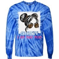 Oh Honey I Am That Mom Messy Hair Bun Leopard Gift Tie-Dye Long Sleeve Shirt