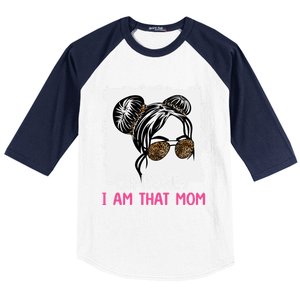 Oh Honey I Am That Mom Messy Hair Bun Leopard Gift Baseball Sleeve Shirt