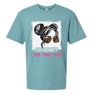 Oh Honey I Am That Mom Messy Hair Bun Leopard Gift Sueded Cloud Jersey T-Shirt