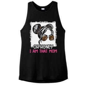 Oh Honey I Am That Mom Messy Hair Bun Leopard Gift Ladies PosiCharge Tri-Blend Wicking Tank