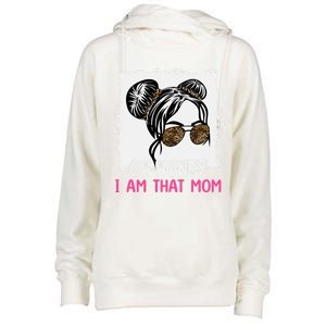 Oh Honey I Am That Mom Messy Hair Bun Leopard Gift Womens Funnel Neck Pullover Hood