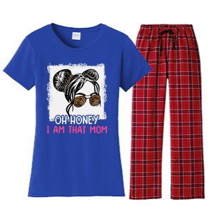 Oh Honey I Am That Mom Messy Hair Bun Leopard Gift Women's Flannel Pajama Set