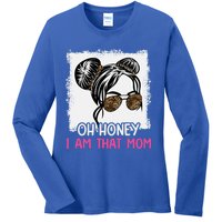 Oh Honey I Am That Mom Messy Hair Bun Leopard Gift Ladies Long Sleeve Shirt