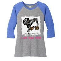 Oh Honey I Am That Mom Messy Hair Bun Leopard Gift Women's Tri-Blend 3/4-Sleeve Raglan Shirt