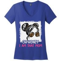 Oh Honey I Am That Mom Messy Hair Bun Leopard Gift Women's V-Neck T-Shirt