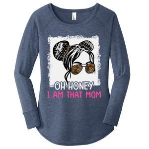 Oh Honey I Am That Mom Messy Hair Bun Leopard Gift Women's Perfect Tri Tunic Long Sleeve Shirt