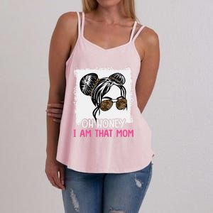 Oh Honey I Am That Mom Messy Hair Bun Leopard Gift Women's Strappy Tank