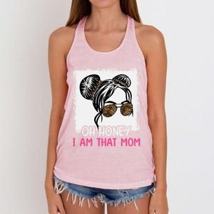 Oh Honey I Am That Mom Messy Hair Bun Leopard Gift Women's Knotted Racerback Tank