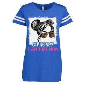 Oh Honey I Am That Mom Messy Hair Bun Leopard Gift Enza Ladies Jersey Football T-Shirt