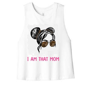 Oh Honey I Am That Mom Messy Hair Bun Leopard Gift Women's Racerback Cropped Tank