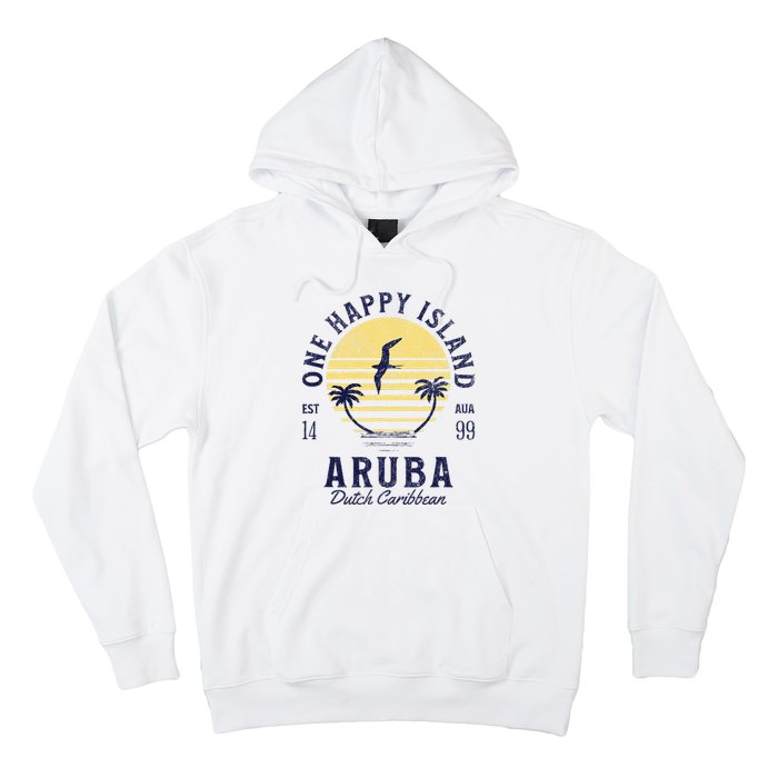 One Happy Island Aruba Retro Sunset Palm Ocean Vintage Hoodie