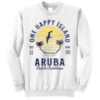 One Happy Island Aruba Retro Sunset Palm Ocean Vintage Sweatshirt