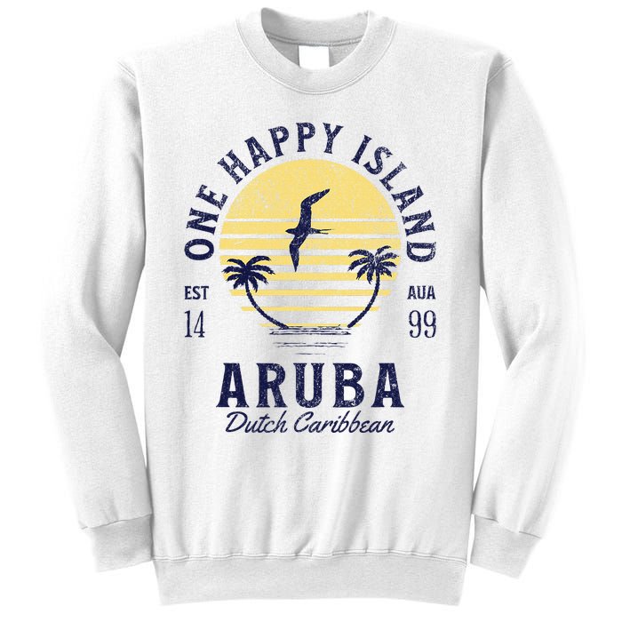 One Happy Island Aruba Retro Sunset Palm Ocean Vintage Sweatshirt