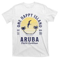 One Happy Island Aruba Retro Sunset Palm Ocean Vintage T-Shirt