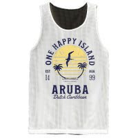 One Happy Island Aruba Retro Sunset Palm Ocean Vintage Mesh Reversible Basketball Jersey Tank