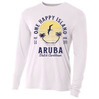 One Happy Island Aruba Retro Sunset Palm Ocean Vintage Cooling Performance Long Sleeve Crew