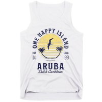 One Happy Island Aruba Retro Sunset Palm Ocean Vintage Tank Top