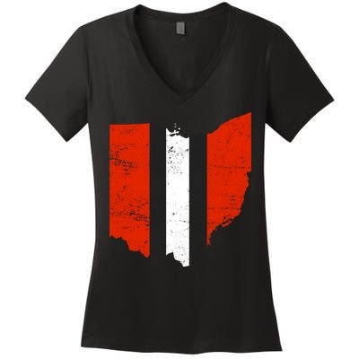 Ohio Cleveland Stripe Football Women's V-Neck T-Shirt
