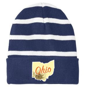 Ohio Floral Cute Flower Striped Beanie with Solid Band