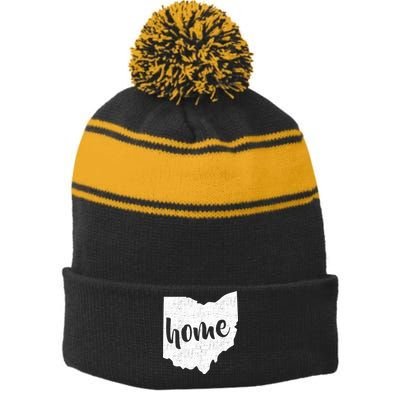 Ohio Home State Stripe Pom Pom Beanie