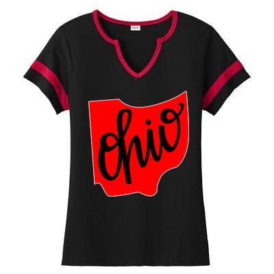 Ohio Outline State Ladies Halftime Notch Neck Tee